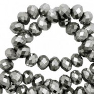 Faceted glass beads 3x2mm disc Silver grey metallic